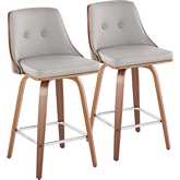 Gianna Swivel Counter Stool in Walnut Wood & Light Grey Leatherette with Chrome Footrest (Set of 2)